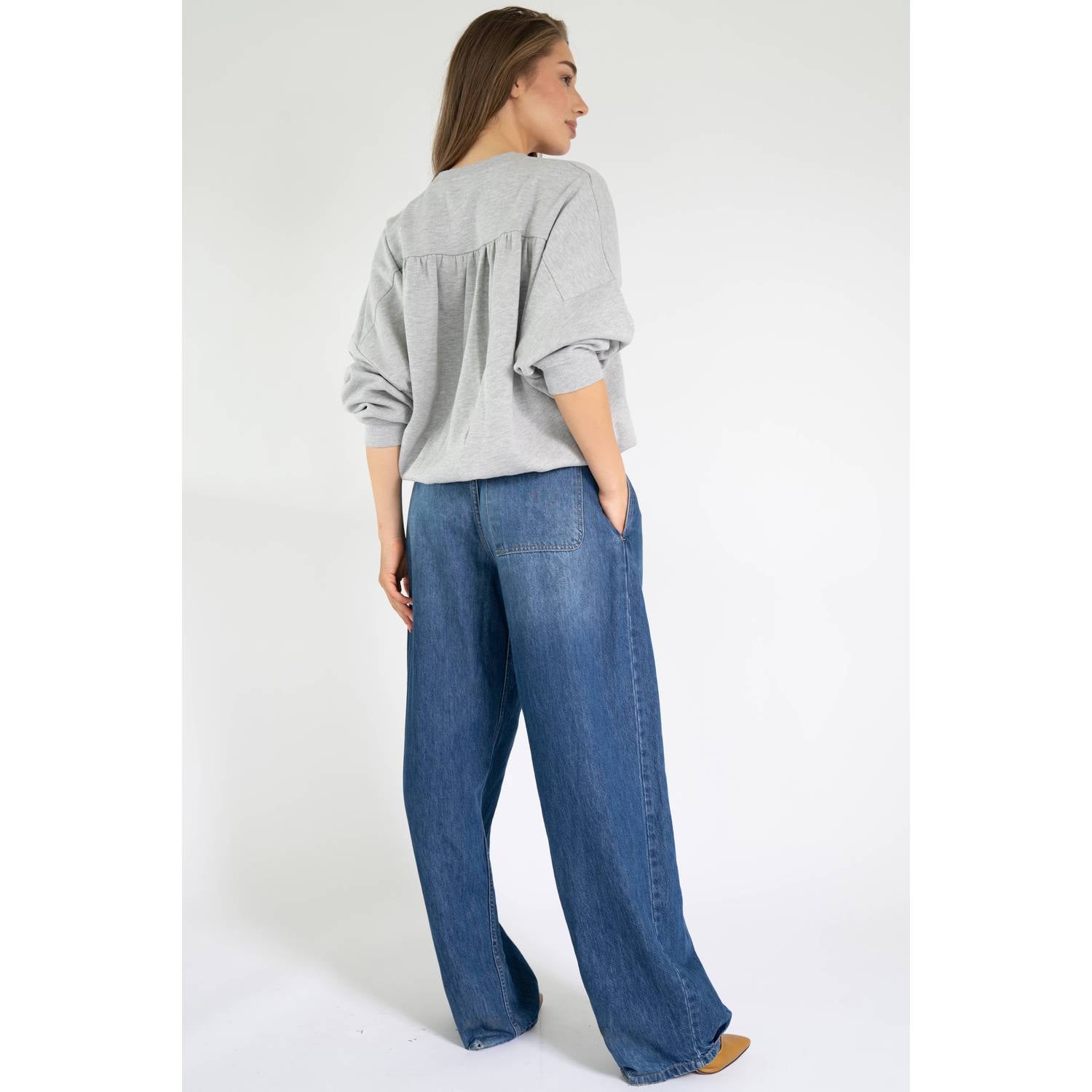 Est'seven wide leg jeans donkerblauw