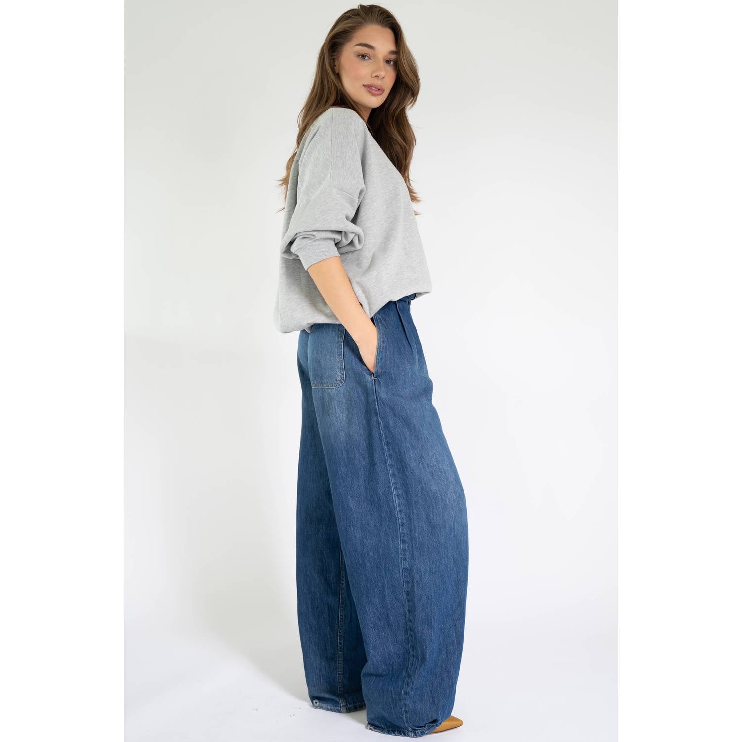 Est'seven wide leg jeans donkerblauw