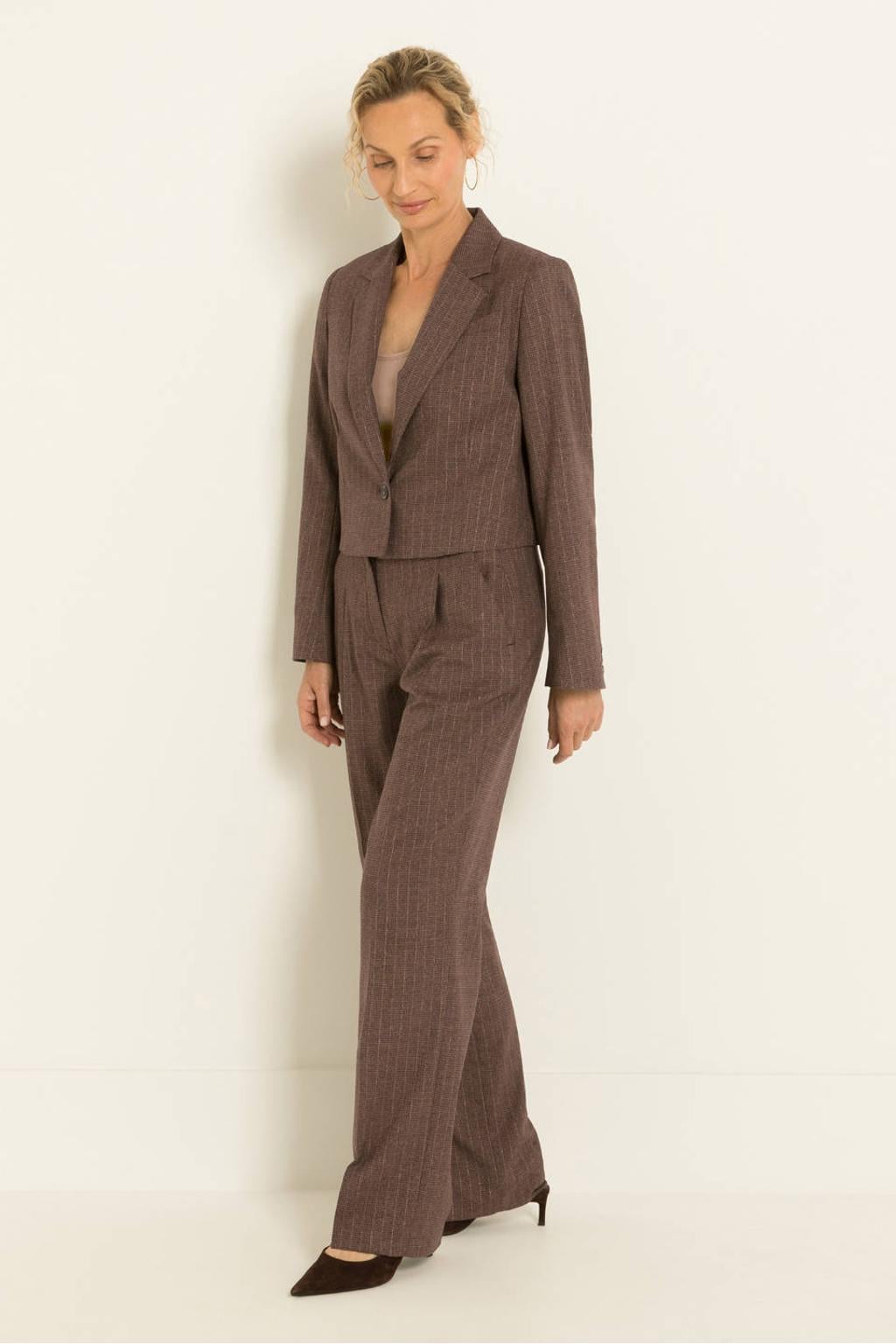 Claudia Sträter straight leg gestreepte pantalon met glitters - bruin