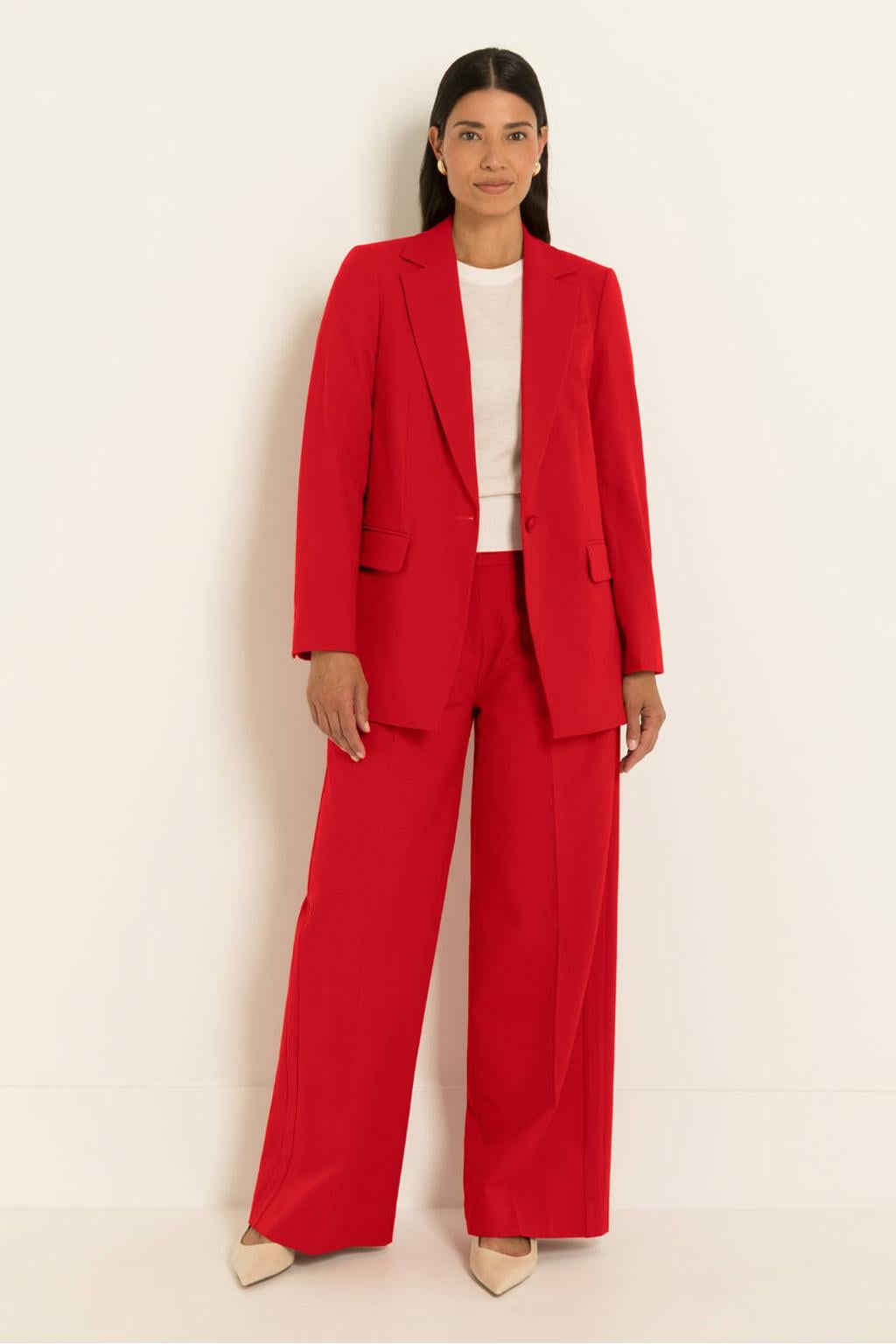 Rode dames Claudia Sträter blazer van polyester met effen, lange mouwen, reverskraag en knoopsluiting