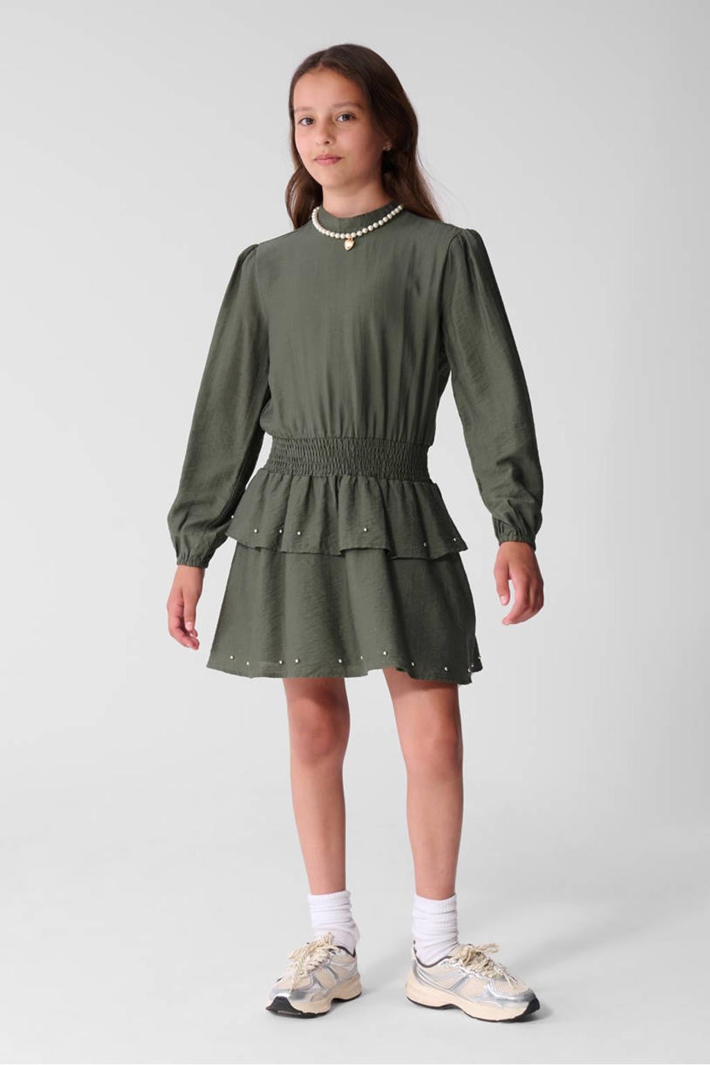 Shoeby midi jurk met smockwerk - donkergroen