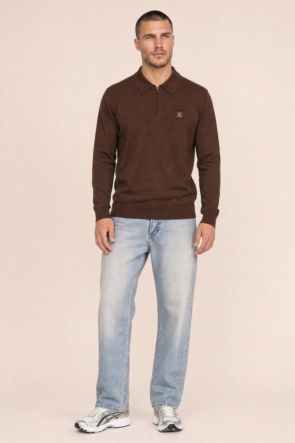 Kultivate katoenen regular fit gebreide trui - chocolate brown