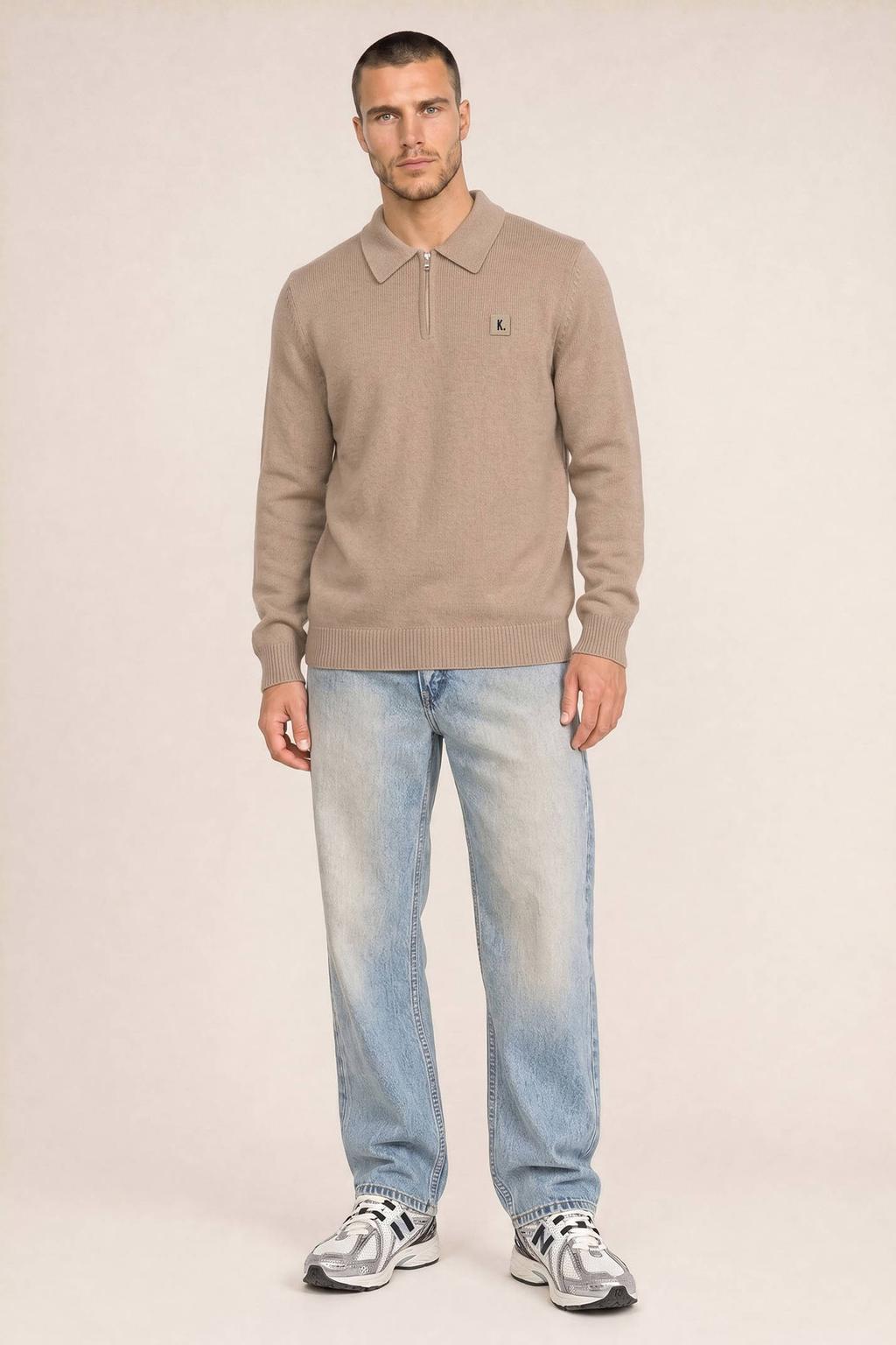 Kultivate katoenen regular fit gebreide trui - beige