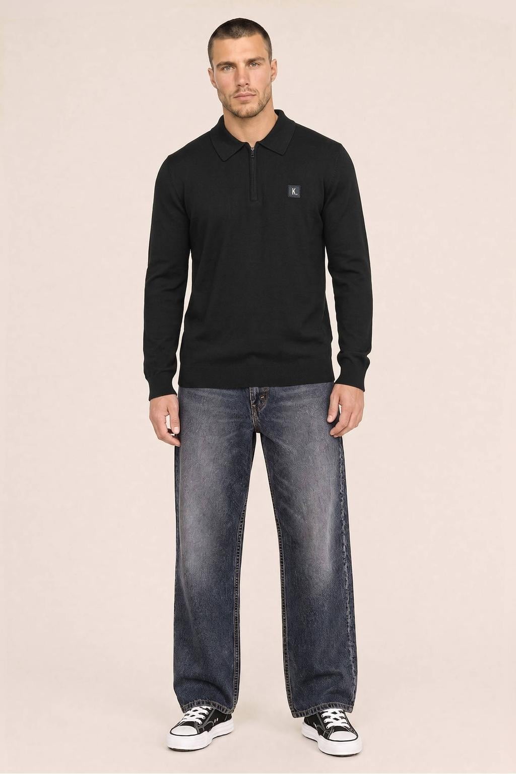 Kultivate katoenen regular fit gebreide trui - dark navy