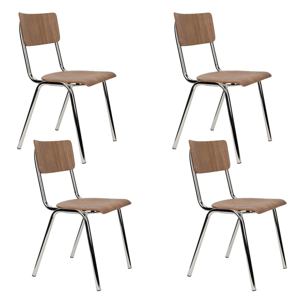 Zuiver eetkamerstoelen Back to School - bruin (set van 4)