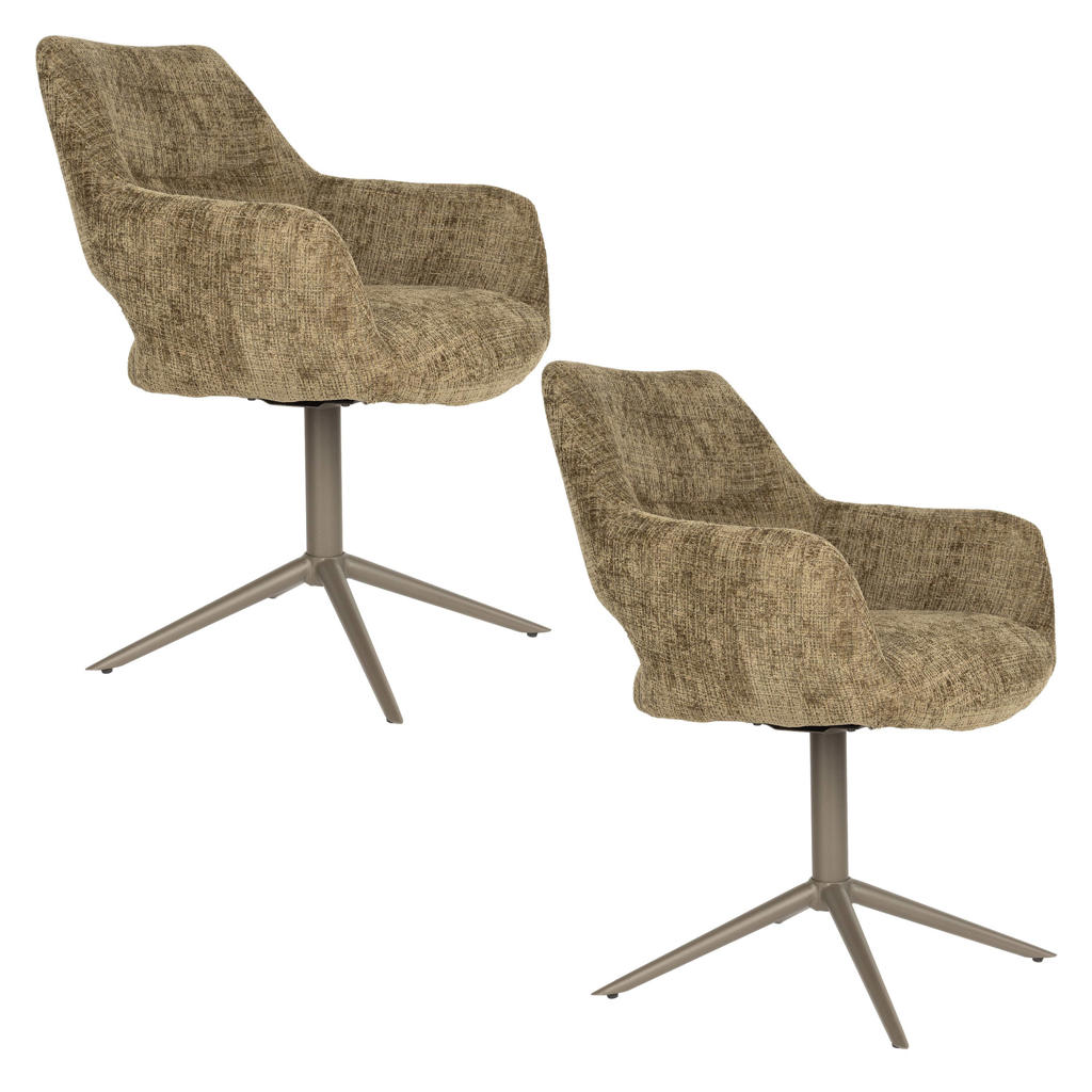 Housecraft Living draaibare eetkamerstoelen Merel met armleuningen - groen (set van 2)