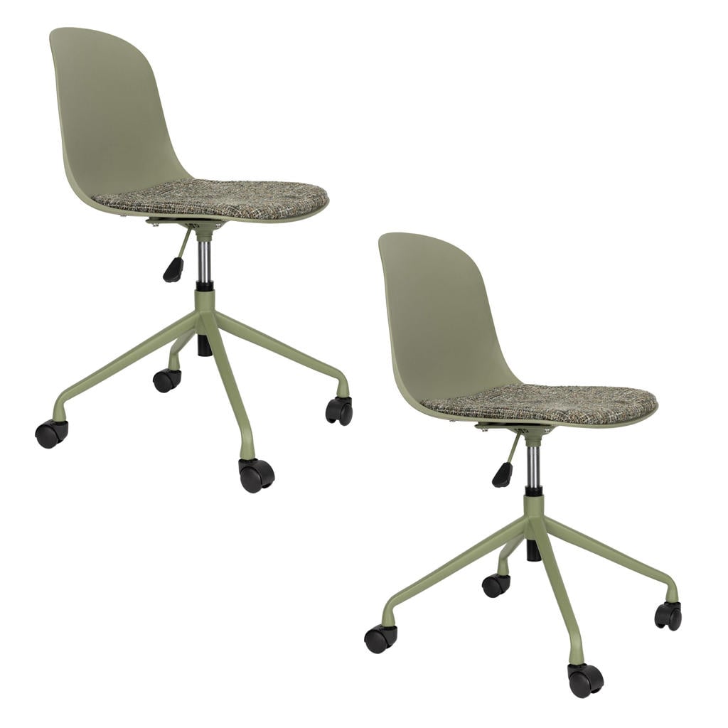 Housecraft Living draaibare bureaustoelen Roxanne met wielen - groen (set van 2)