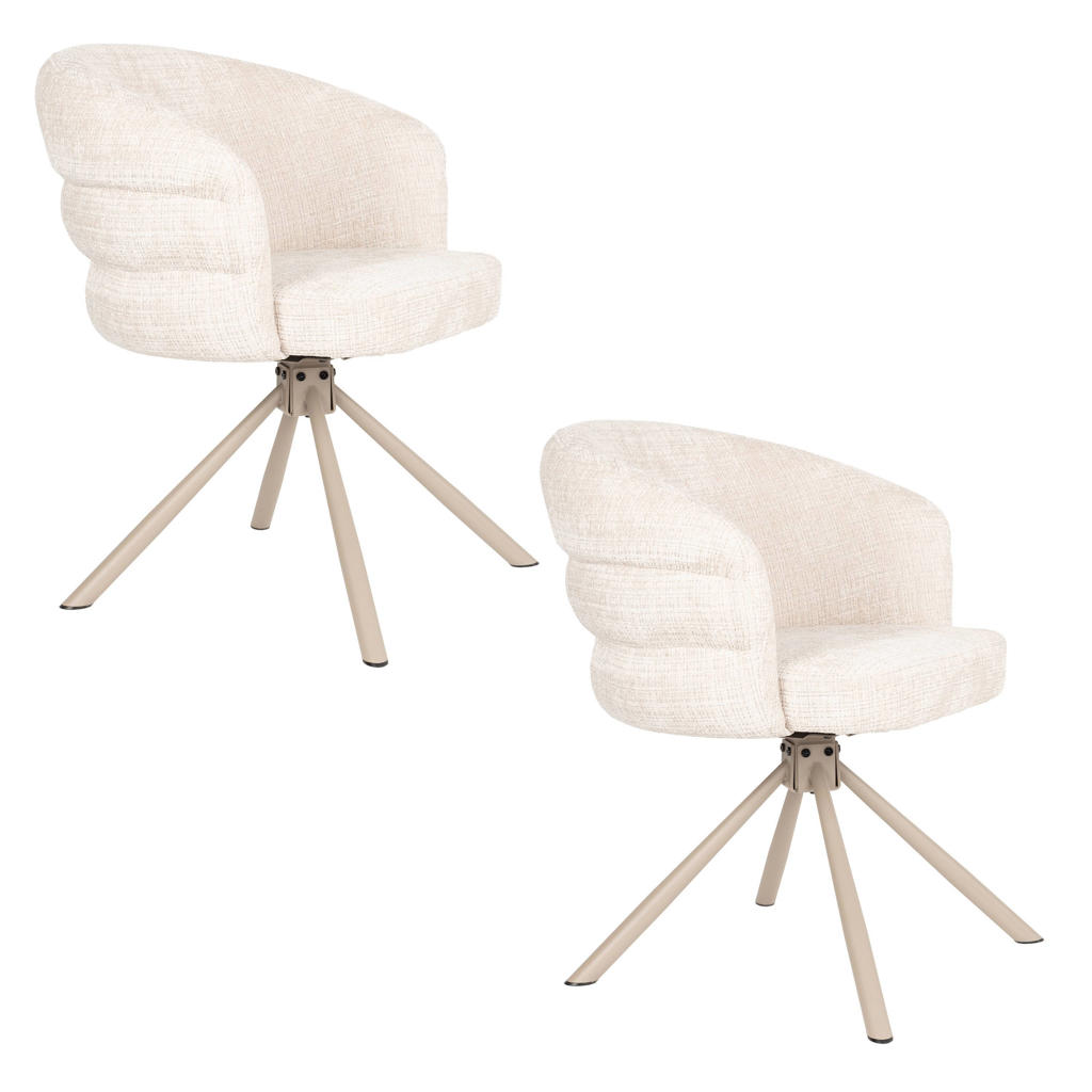 Housecraft Living draaibare eetkamerstoelen Marjolein met armleuningen - beige (set van 2)