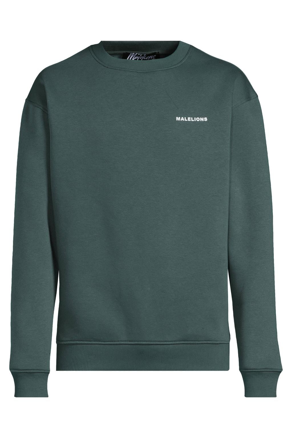 Grijsgroene heren Malelions regular fit sweater groen met lange mouwen