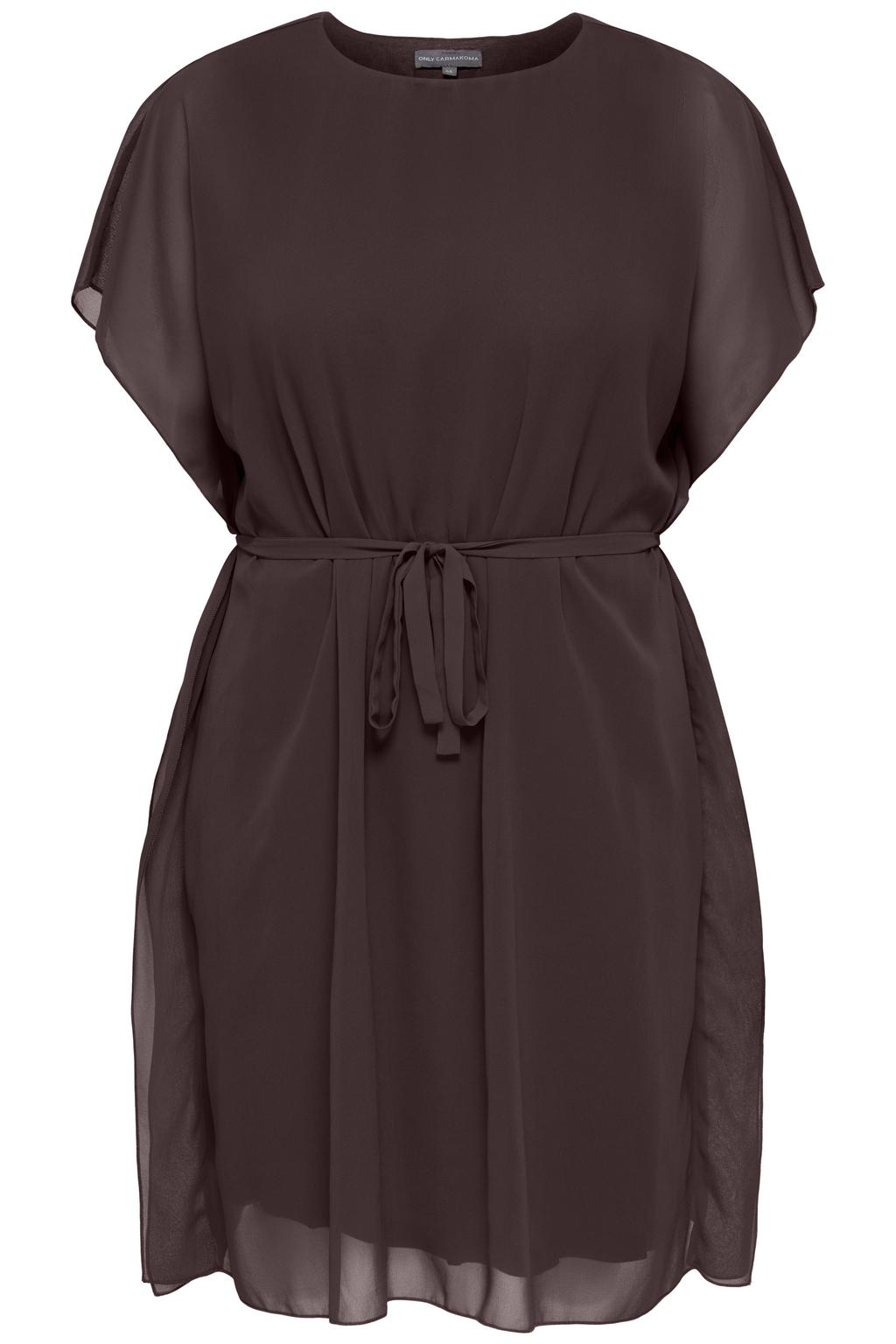 ONLY CARMAKOMA Carcoko S/S O-Neck Abk Dress Wvn Plus Size korte jurk - donkerbruin