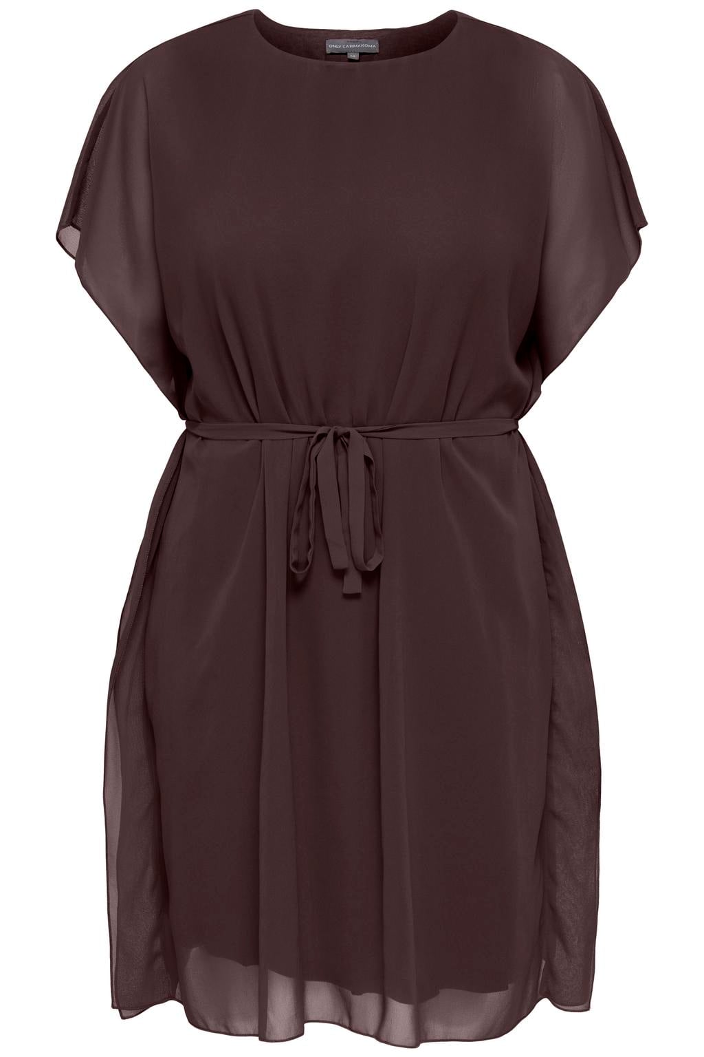 ONLY CARMAKOMA Carcoko S/S O-Neck Abk Dress Wvn Plus Size korte jurk - donkerbruin