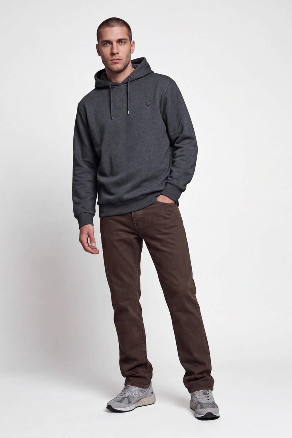 Shoeby regular fit gemêleerde hoodie met borduursels - donkergrijs