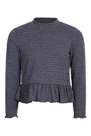 metaal gestreepte top met peplum en ruches - grijs
