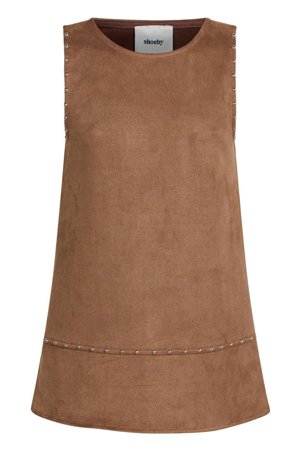 Shoeby suède midi jurk met studs - lichtbruin