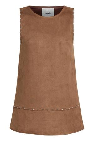 suède midi jurk met studs - lichtbruin