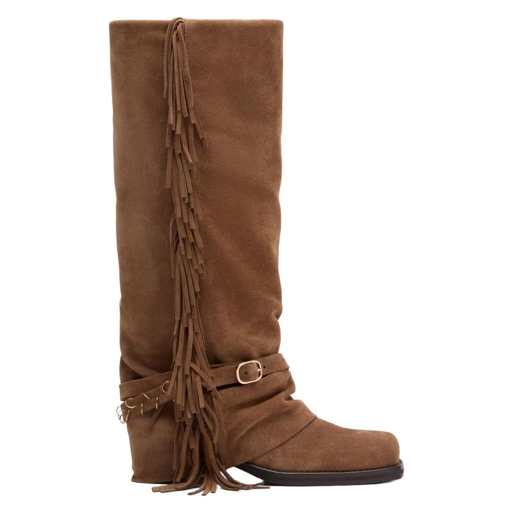 Sacha suède boots met franjes en blokhak - beige