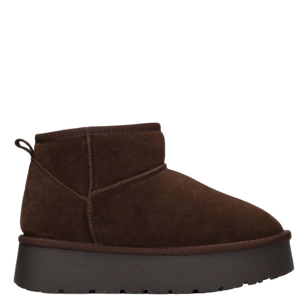 Poelman Eliza suède enkelboots met plateauzool - donkerbruin