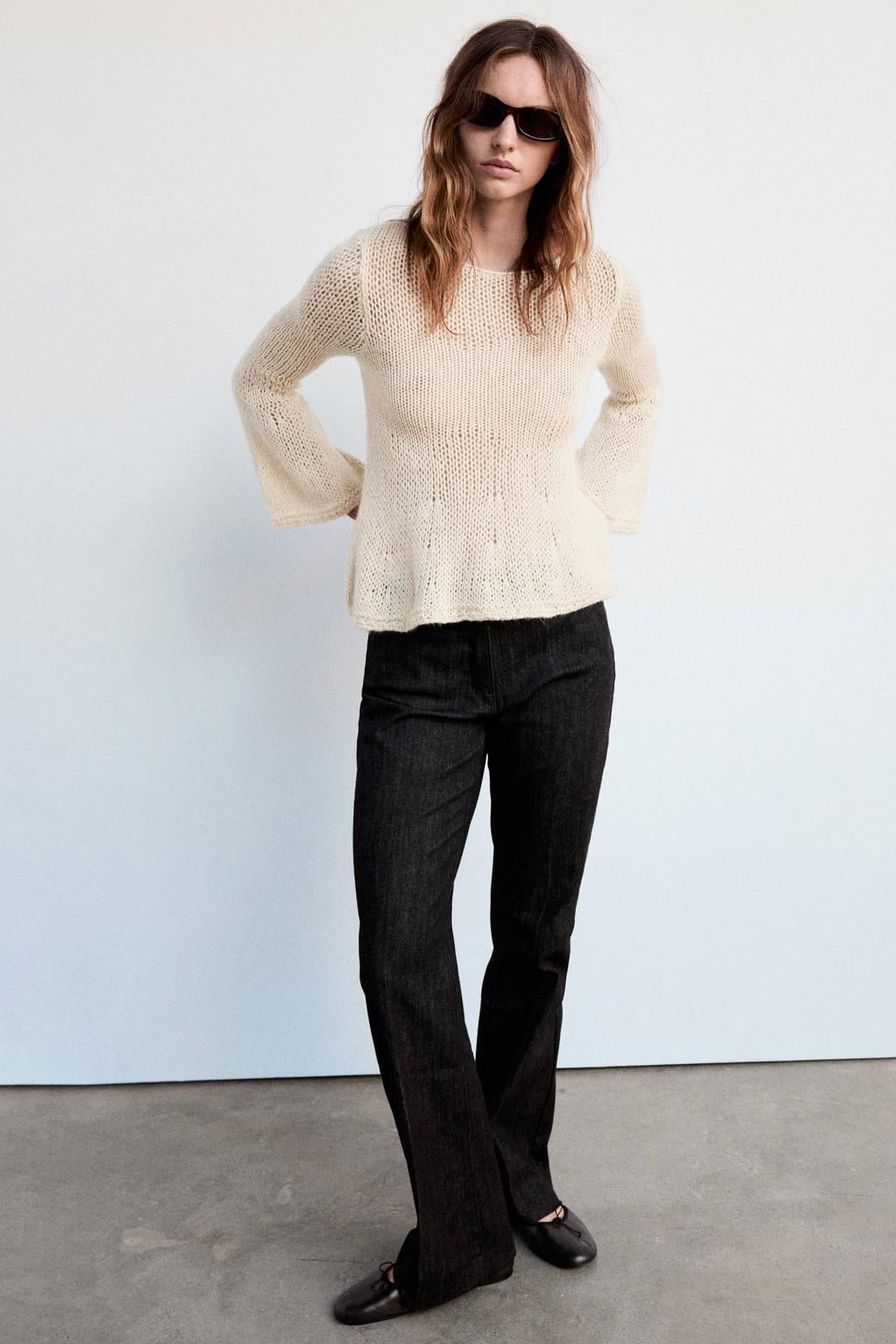 Mango gebreide trui met peplum - beige