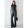 Mango straight leg geruite broek - antraciet