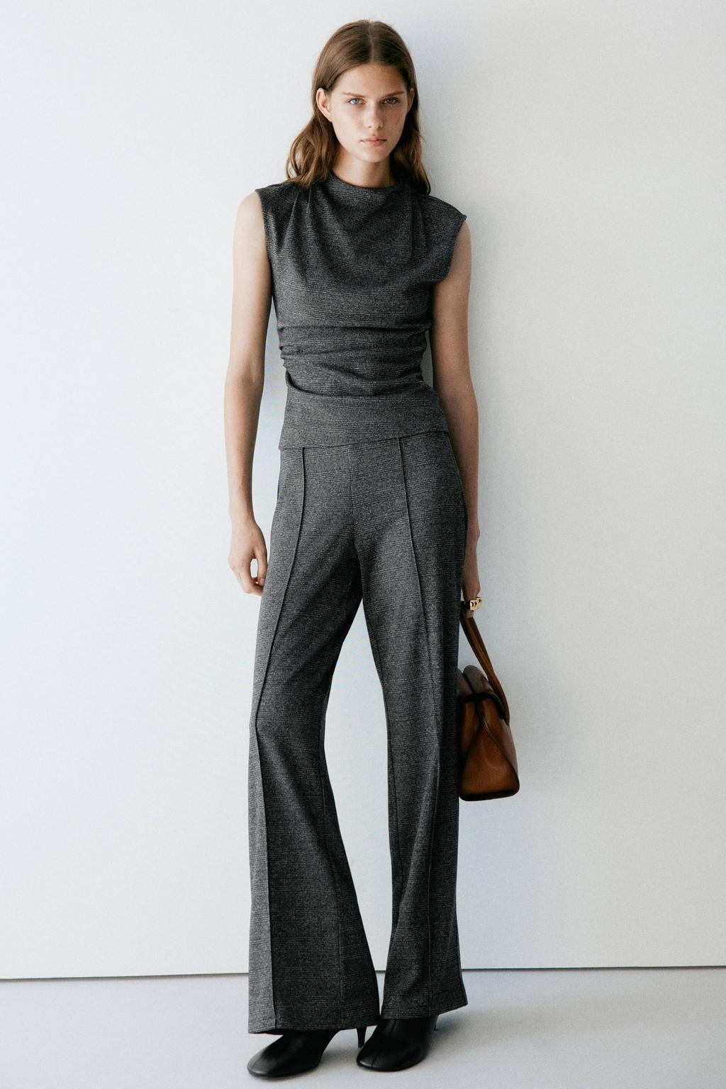 Mango straight leg geruite broek - antraciet