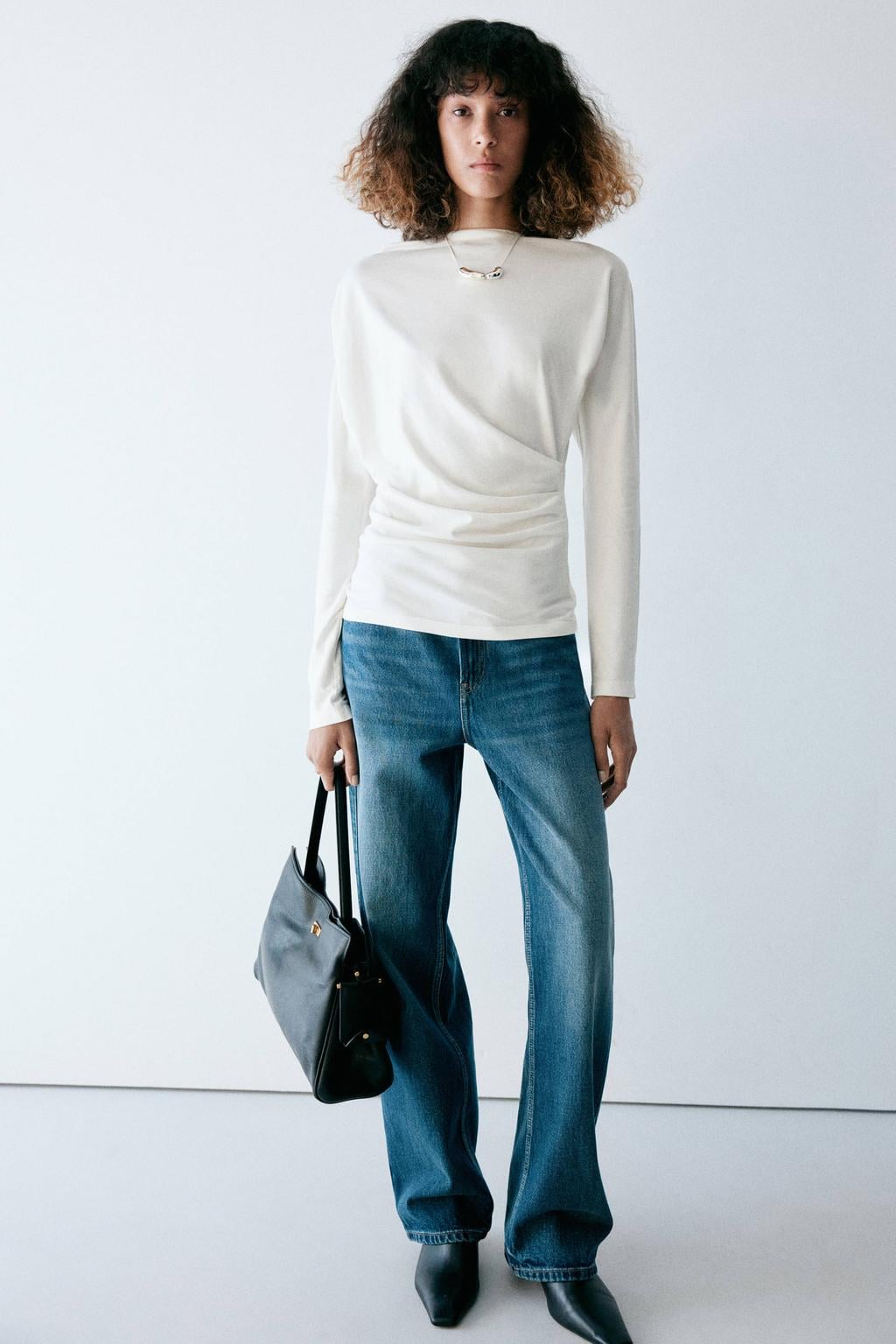 Mango asymmetrische top met plooien - wit