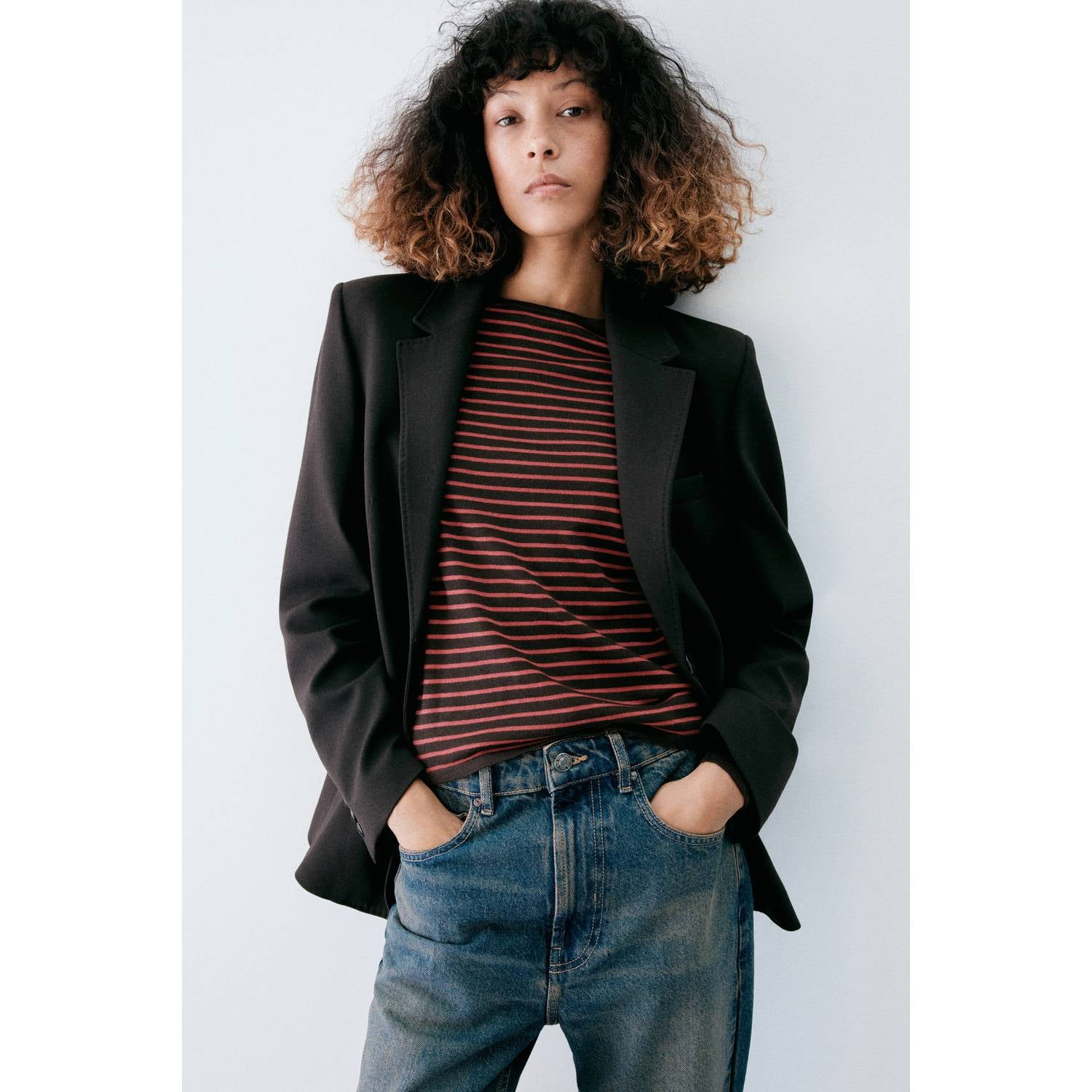 Mango gebreide gestreepte trui rood bruin