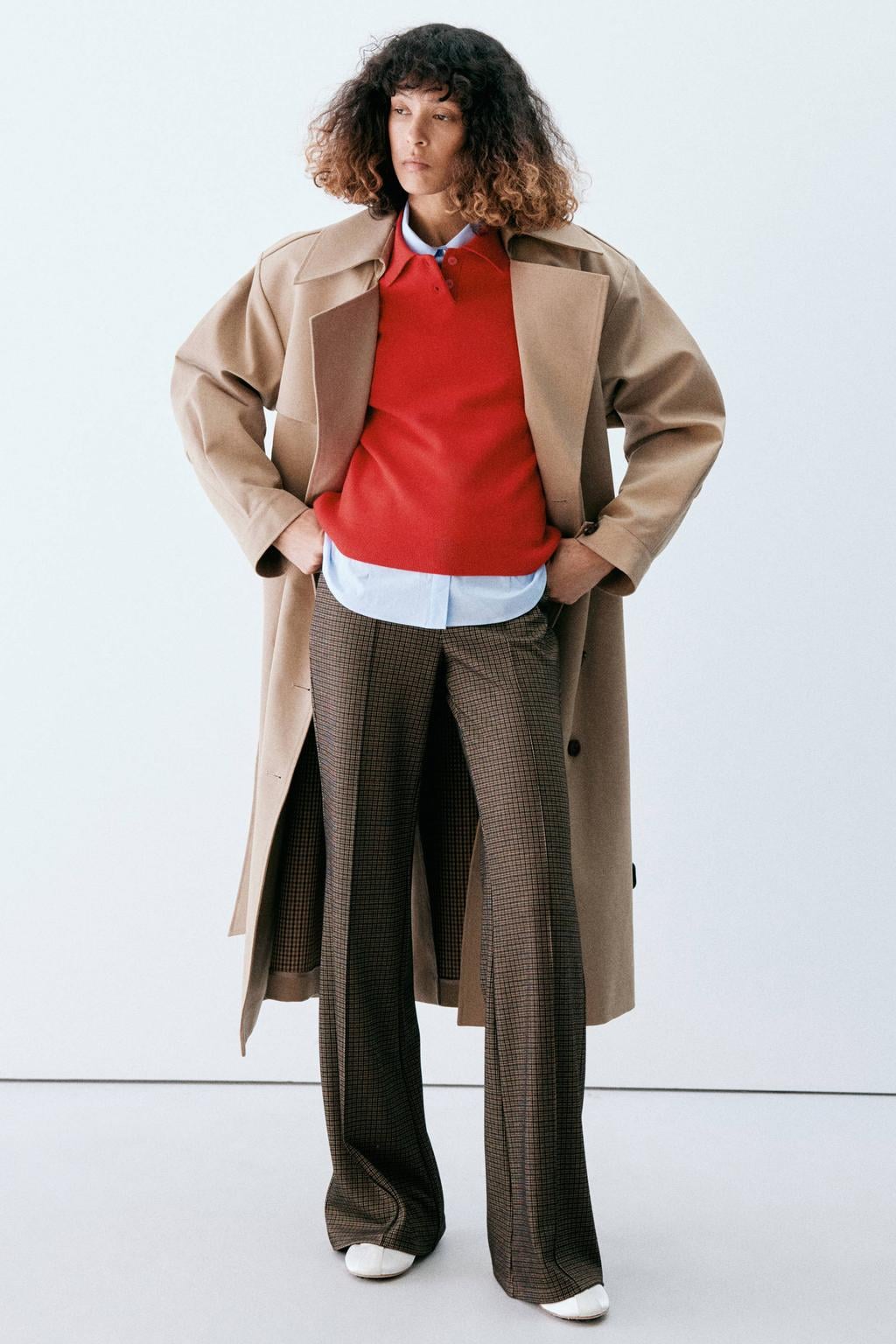 Mango straight leg geruite broek - bruin