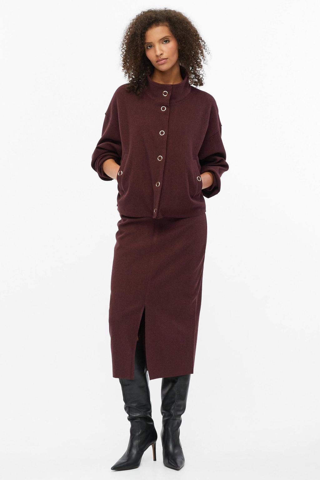 Paarse dames s.Oliver BLACK LABEL midi kokerrok met split voorzien van