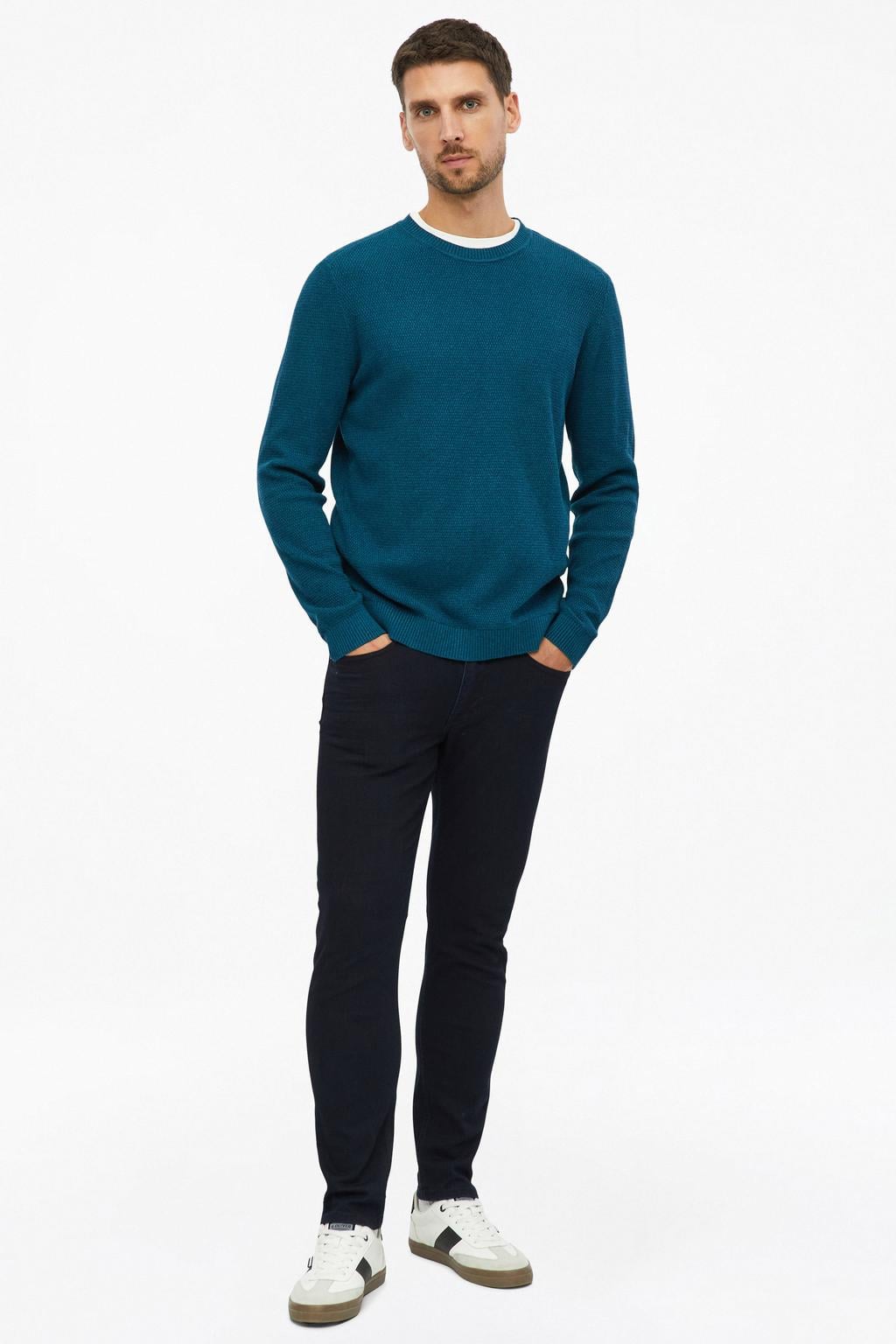 s.Oliver katoenen regular fit gebreide trui - blauw