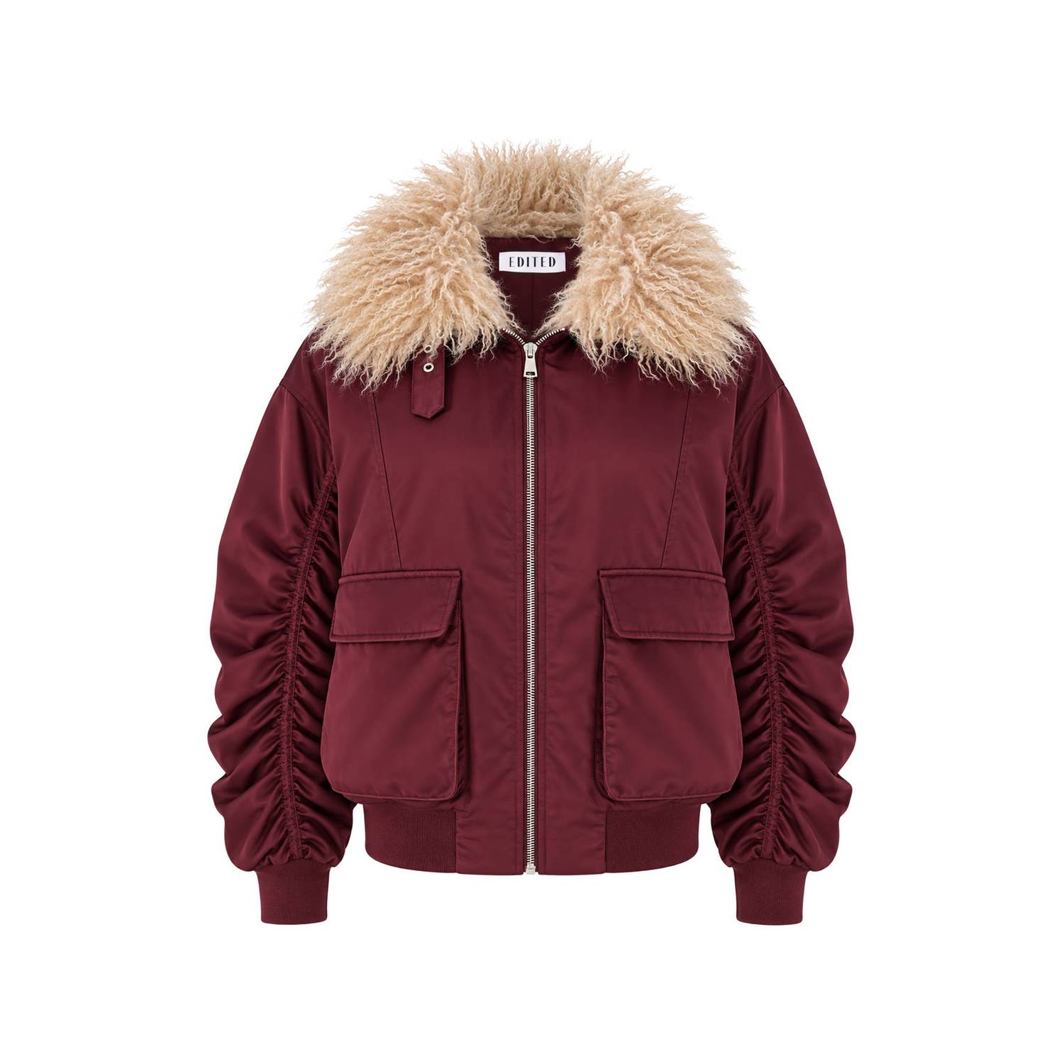 EDITED bomberjack met imitatiebontkraag burgundy