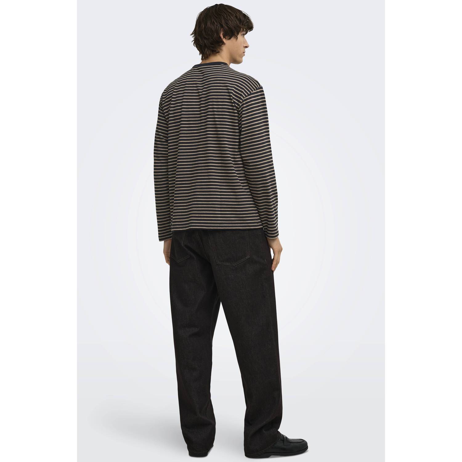 ONLY & SONS relaxed fit gestreepte longsleeve zwart