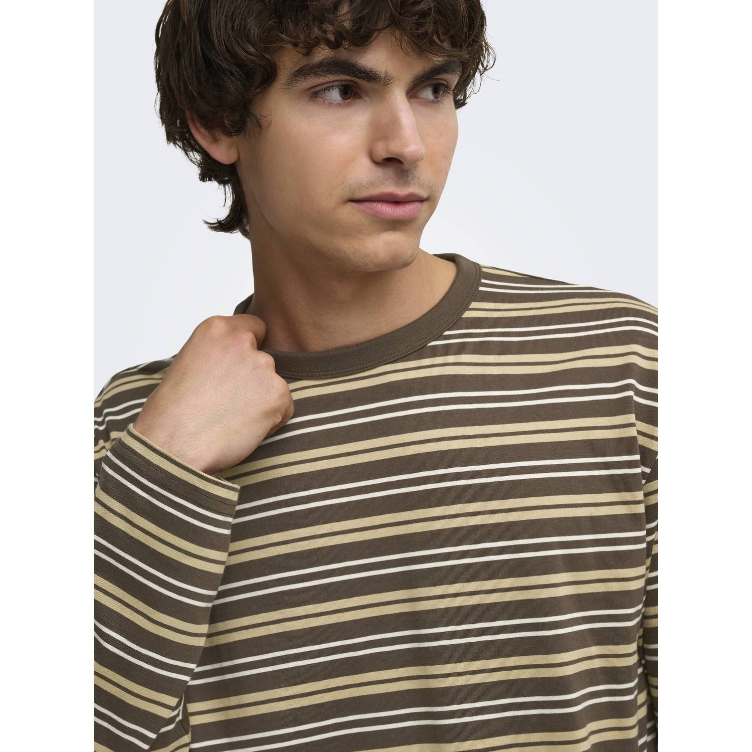 ONLY & SONS relaxed fit gestreepte longsleeve bruin