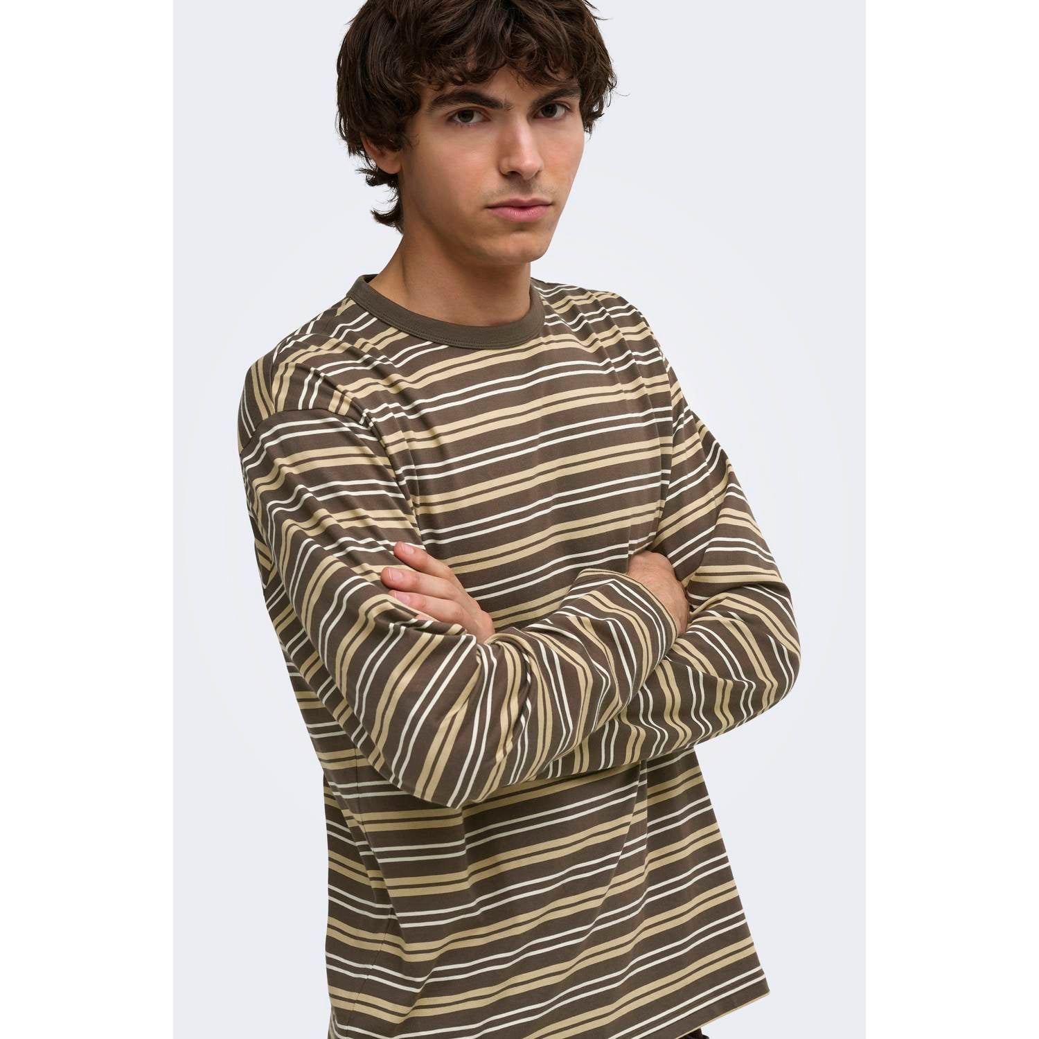 ONLY & SONS relaxed fit gestreepte longsleeve bruin