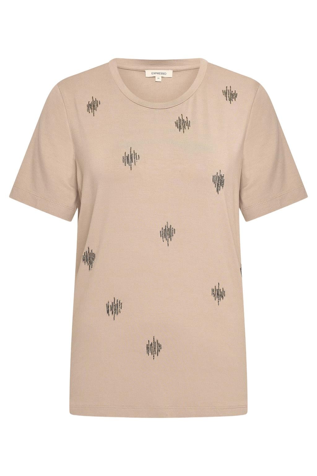 Expresso T-shirt met kraaltjes - beige