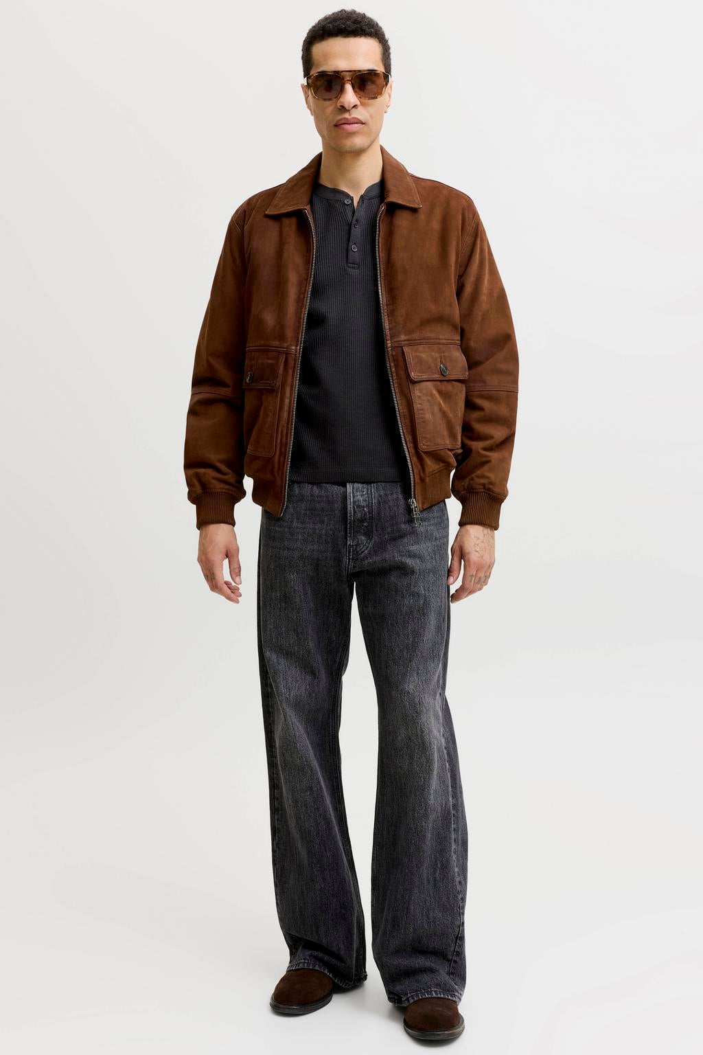 JACK & JONES ORIGINALS regular fit longsleeve - zwart
