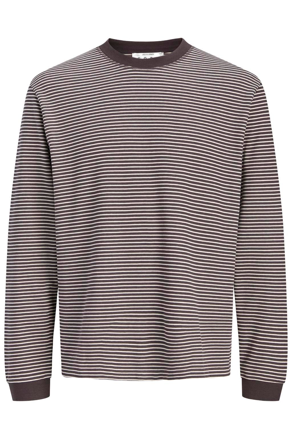 JACK & JONES CORE relaxed fit gestreepte longsleeve - donkerbruin