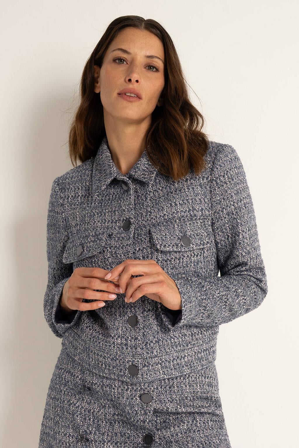 Claudia Sträter tweed gemêleerde jacquard tussenjas - grijs