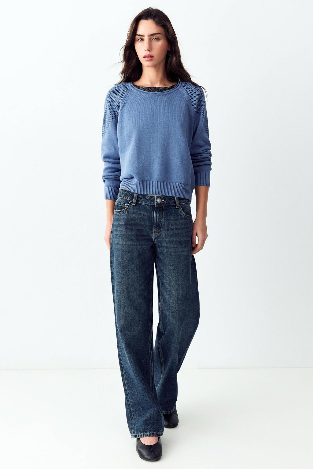 MANGO TEEN katoenen gebreide trui - blauw