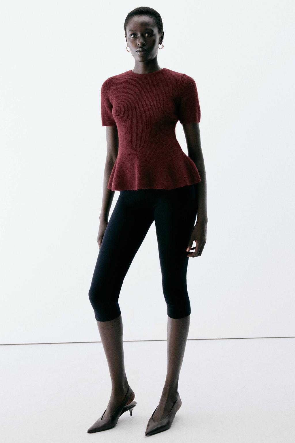 Mango gebreide top met peplum - donkerrood