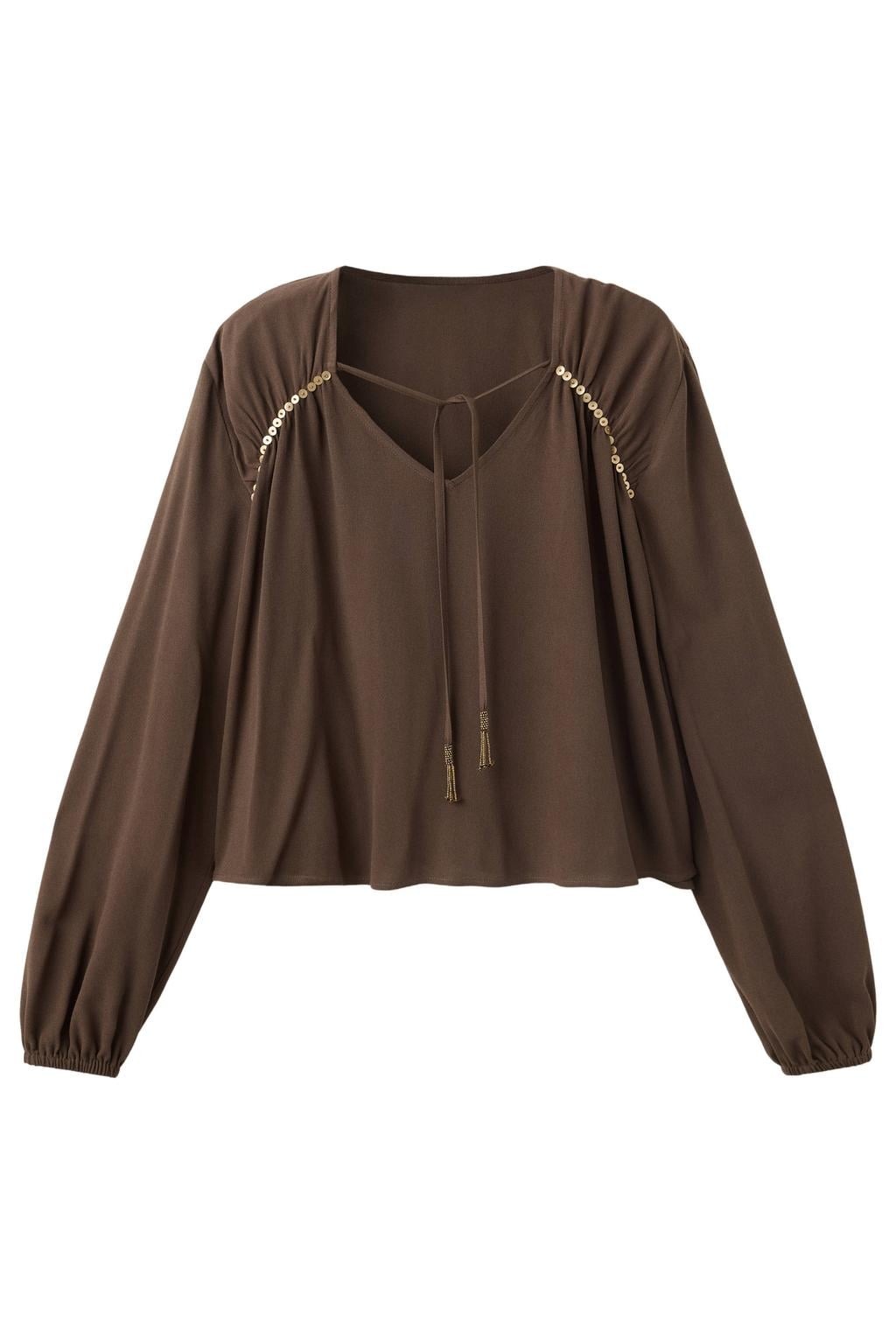 MANGO TEEN rechtvallende blousetop met pailletten - bruin