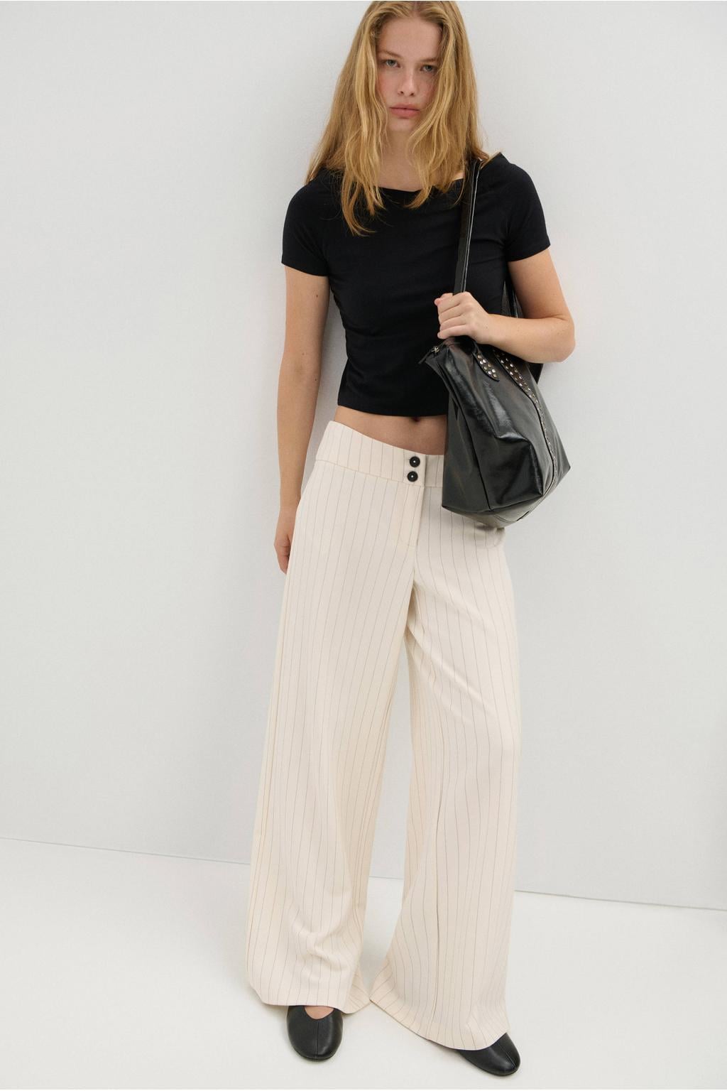MANGO TEEN pantalon met krijtstreep - wit