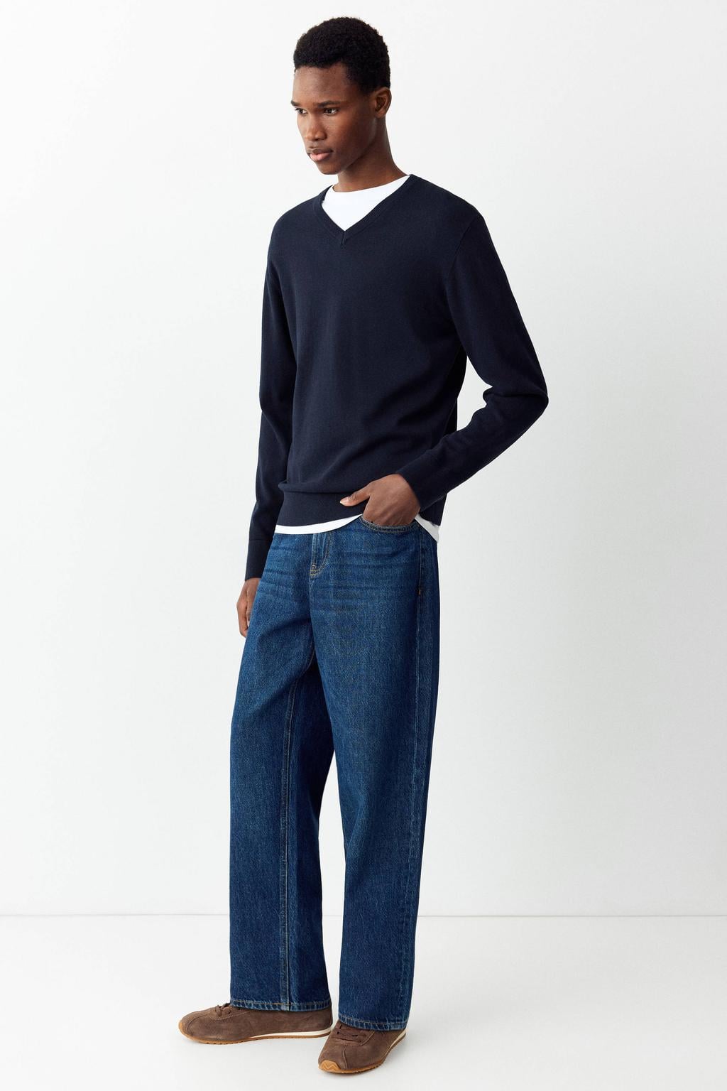 MANGO TEEN katoenen oversized gebreide trui - donkerblauw
