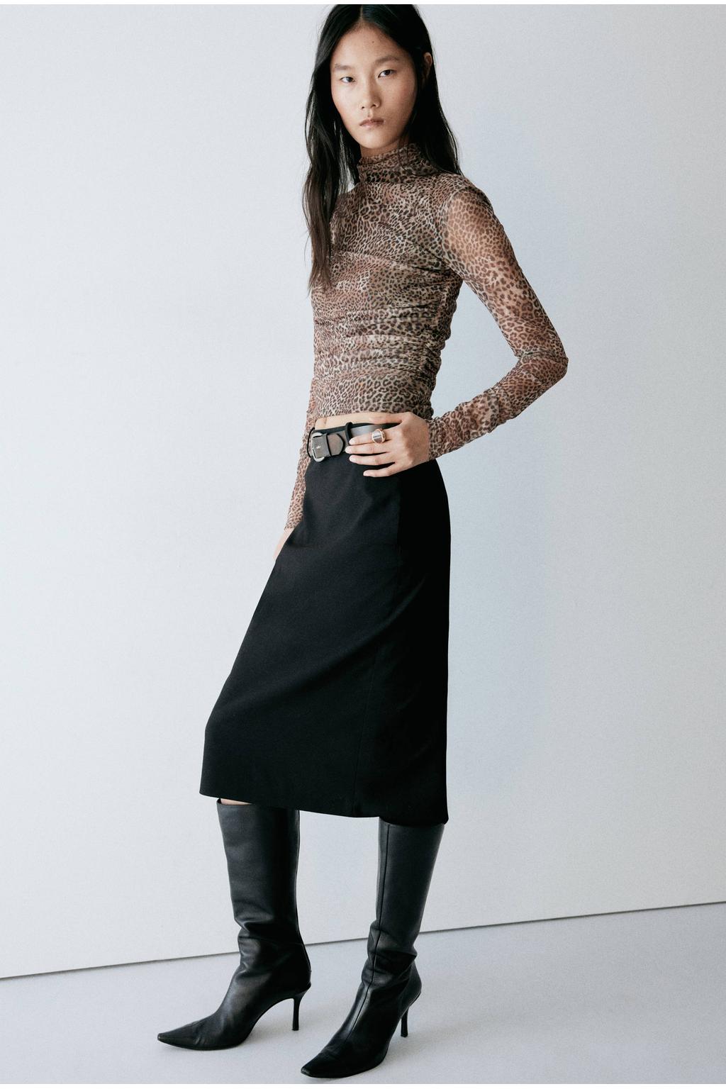 Mango top met plooien en panterprint - bruin