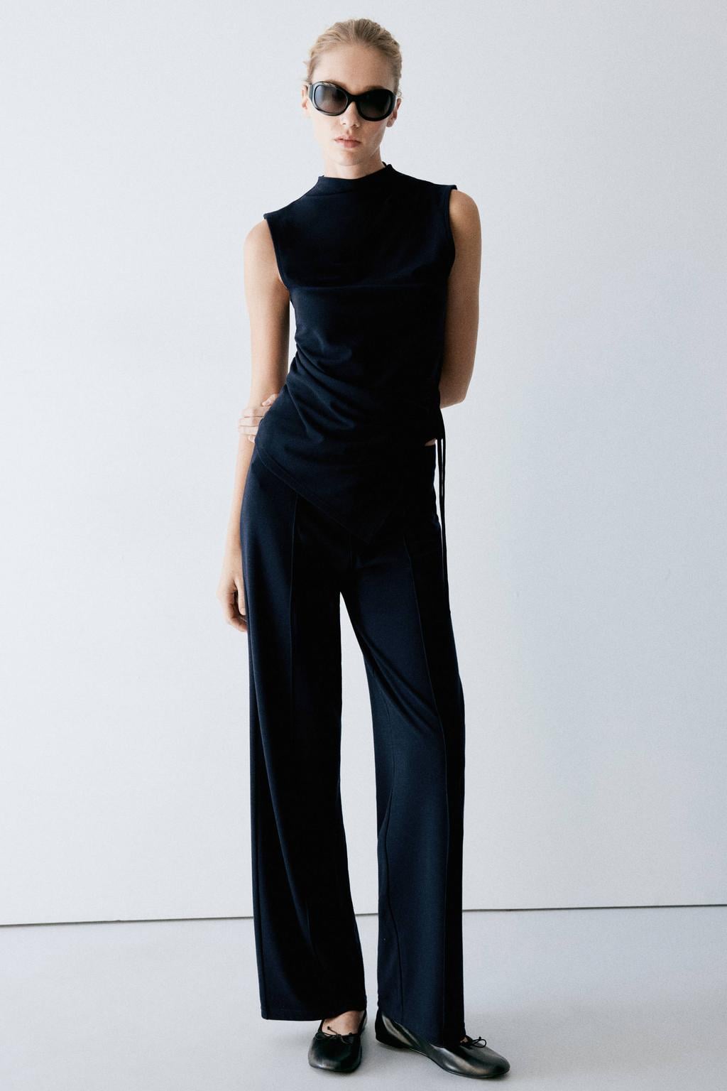 Mango straight leg casual broek - marineblauw
