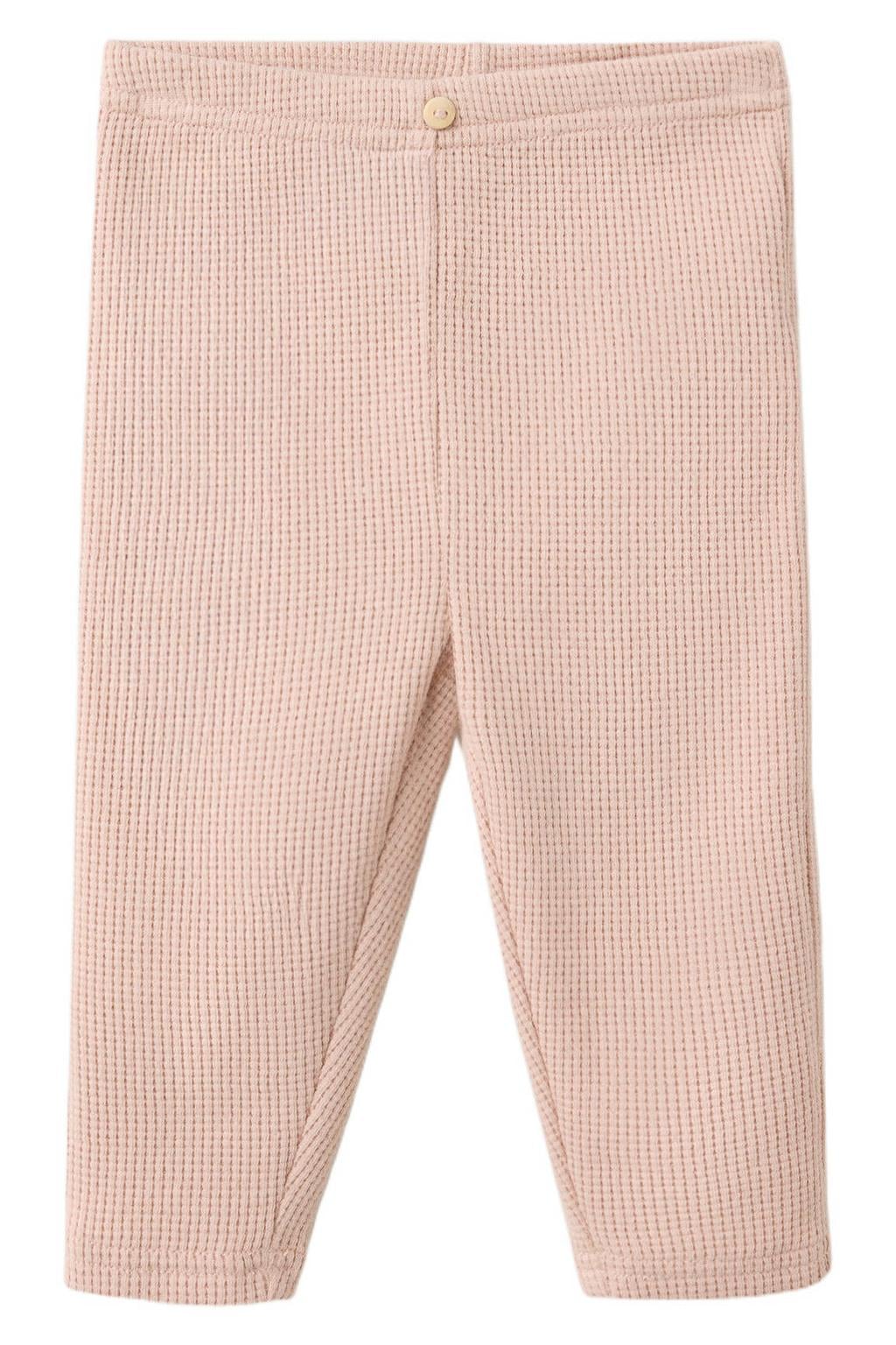 Mango Kids katoenen gebreide babybroek - lichtroze