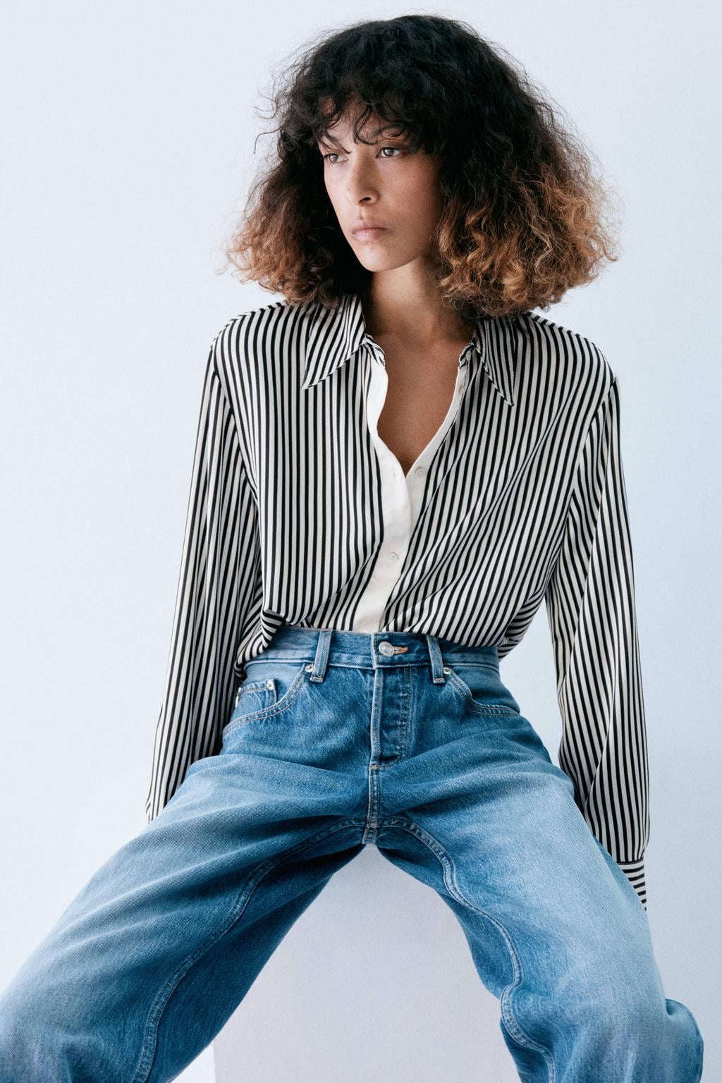 Mango gestreepte blouse - zwart/wit