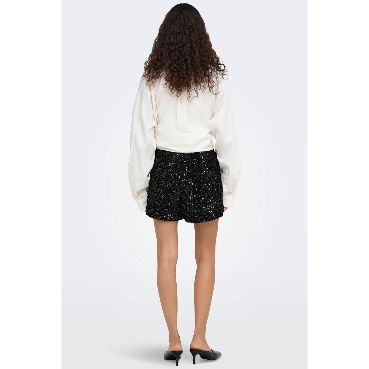 ONLY straight leg casual short met pailletten zwart