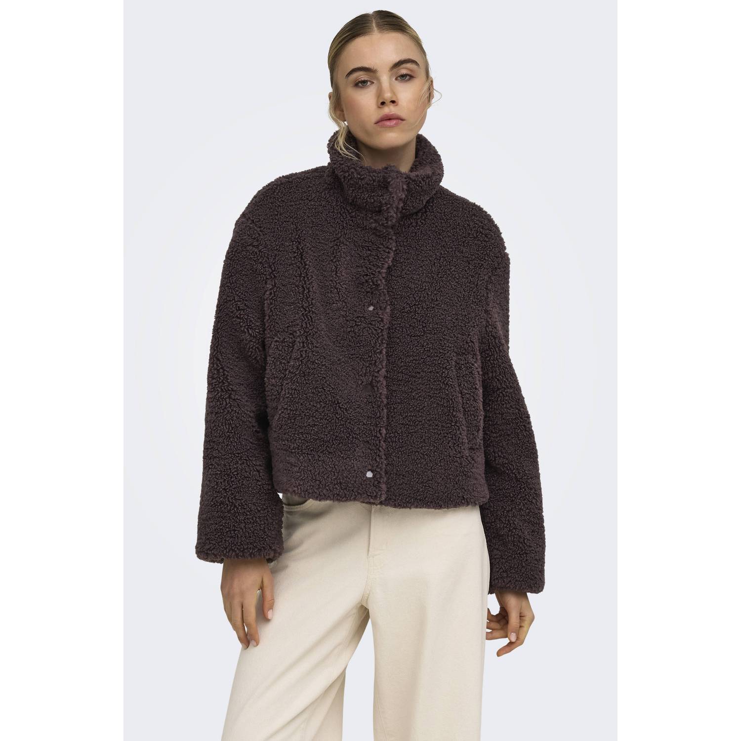 ONLY faux fur jas donkerbruin