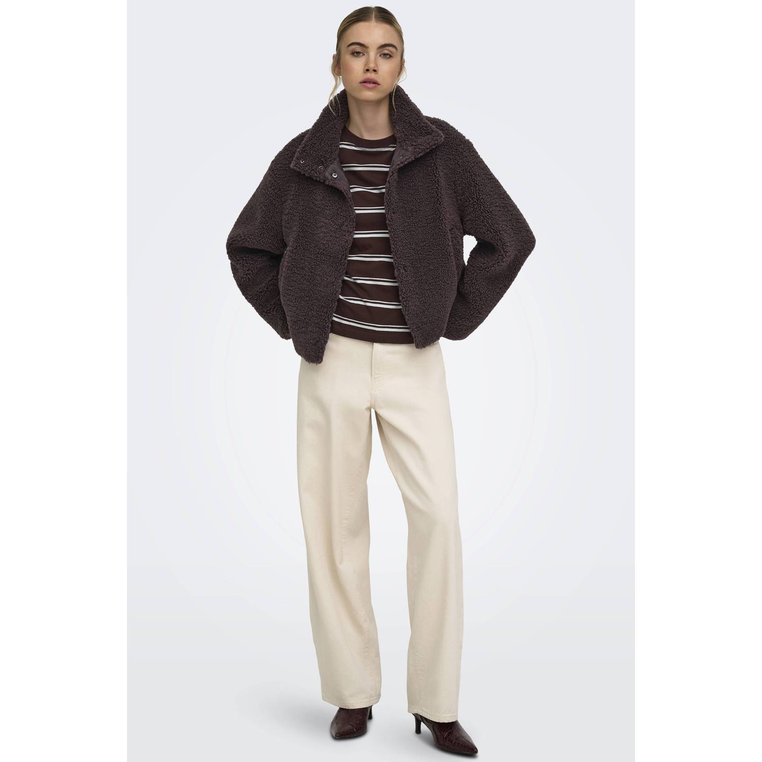 ONLY faux fur jas donkerbruin