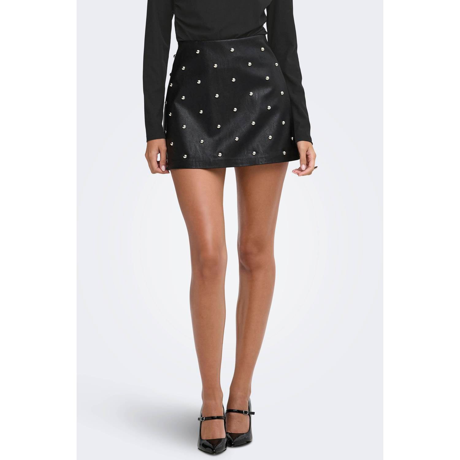 ONLY leren rok zwart zilver